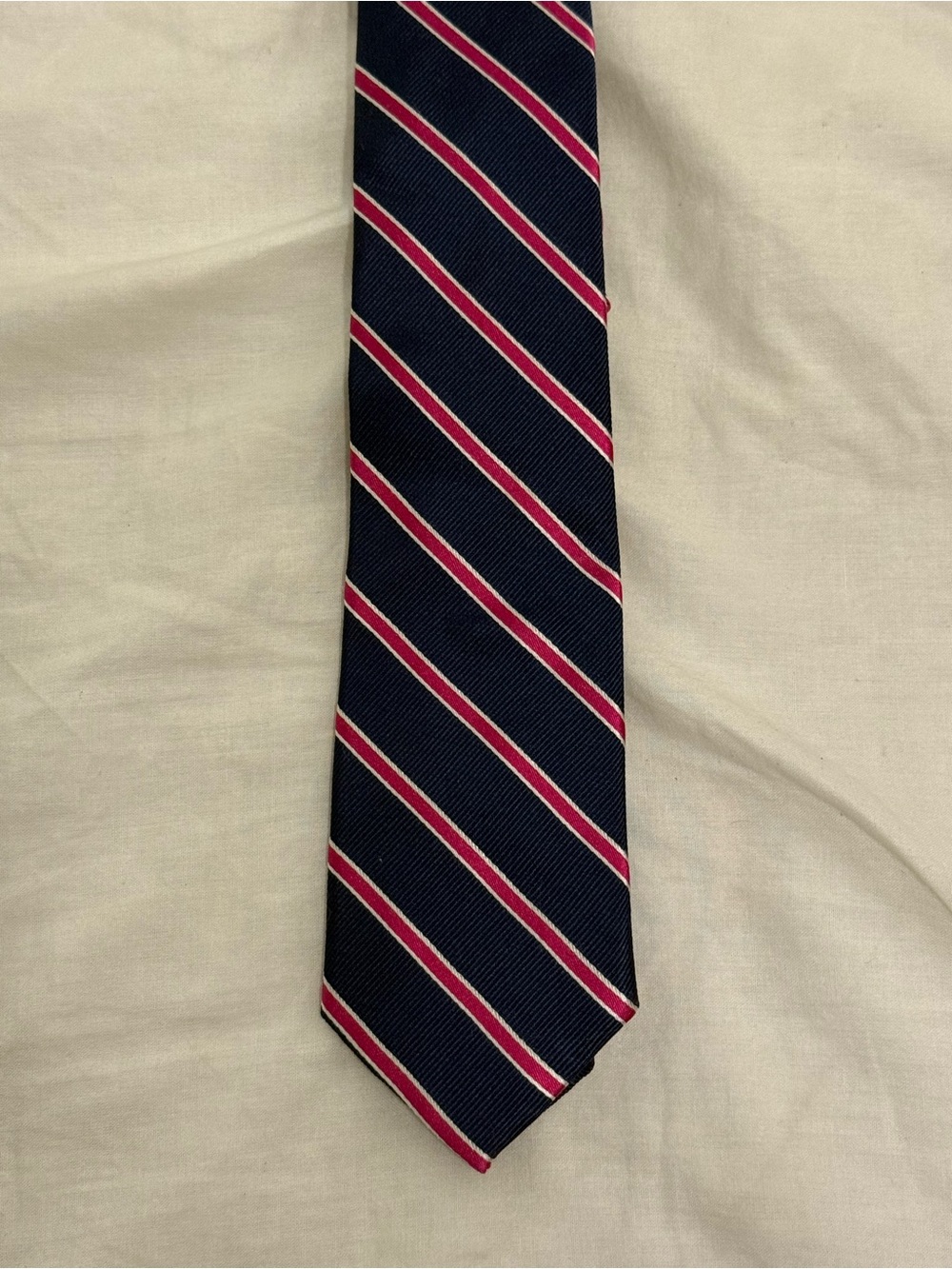 Vintage Lauren Ralph Lauren 100% Silk Classic Navy and Pink Striped Men's Tie